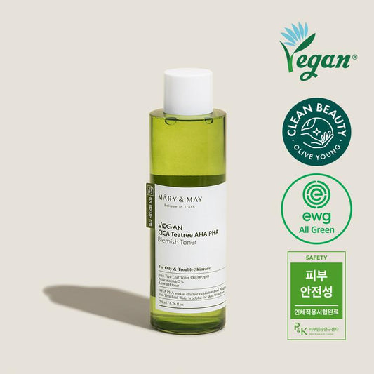 Vegan CICA Tea Tree AHA PHA Blemish Toner - 200ml - By Mary & May