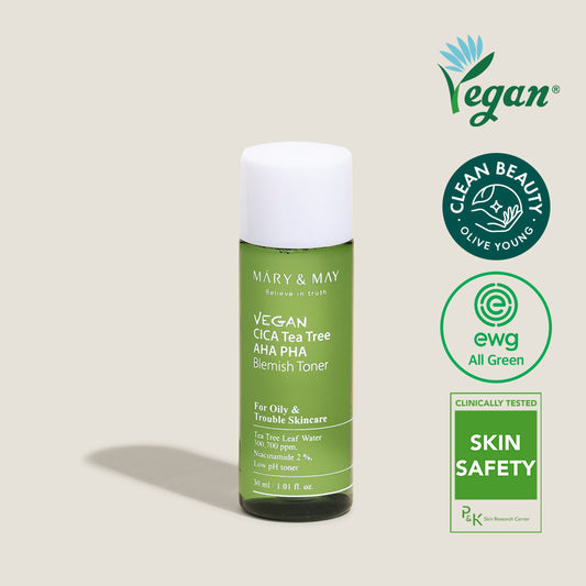 Vegan CICA Tea Tree AHA PHA Blemish Toner - 30ml [Miniature] - By Mary & May